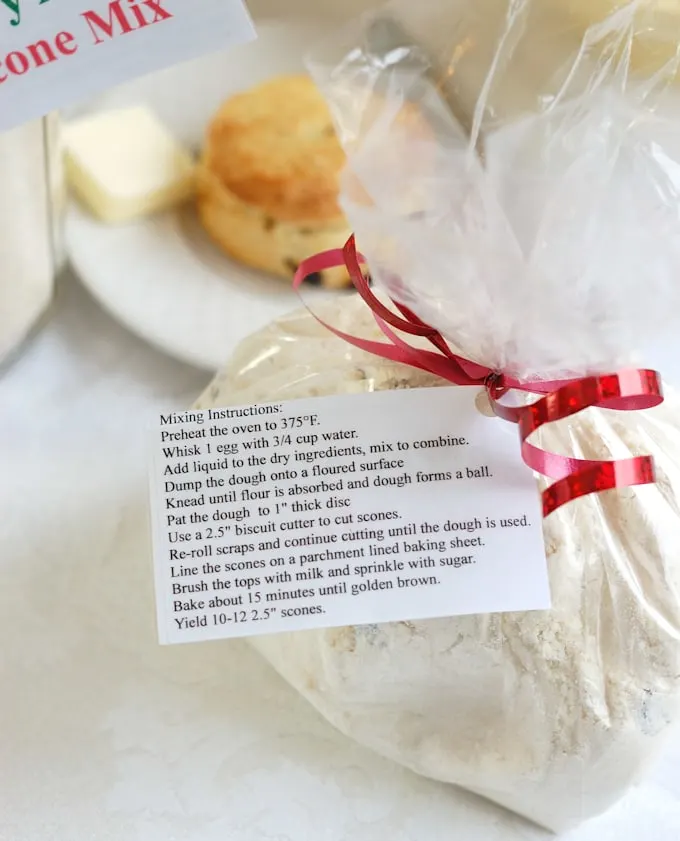 Scone mix directions printed on a card attached to bag of mix.