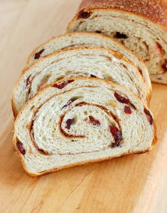 mashed potato craisin bread with a cinnamon swirl