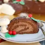 photo of a chocolate Buche de Noel, Yule Log Cake