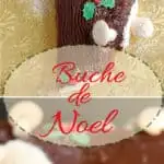 Buche de Noel, or Yule Log Cake pinterest image with text overlay