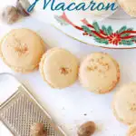 a pinterest image for eggnog macarons with text overlay