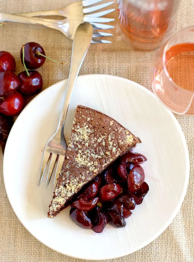 Warm flourless chocolate almond cake paired with Cabernet Ice Wine