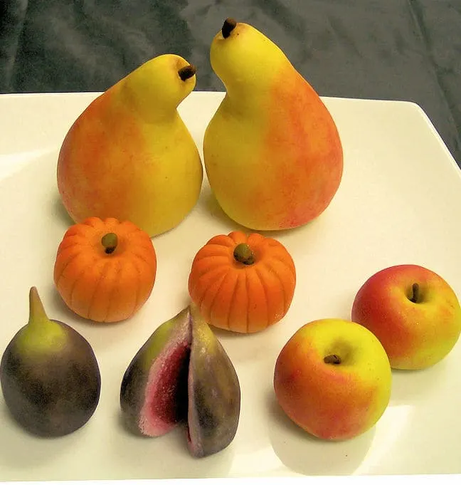 a plate of marzipanfruit