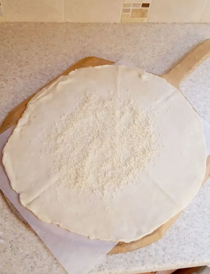 pie dough rolled for apple cinnamon galette