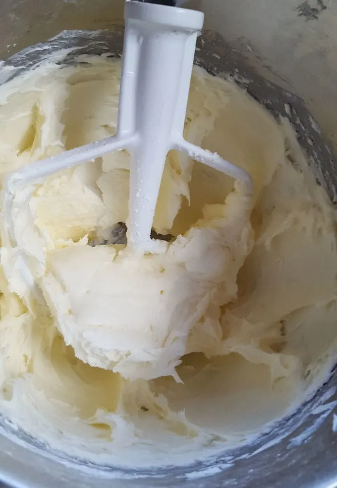 cream cheese icing in a mixing bowl