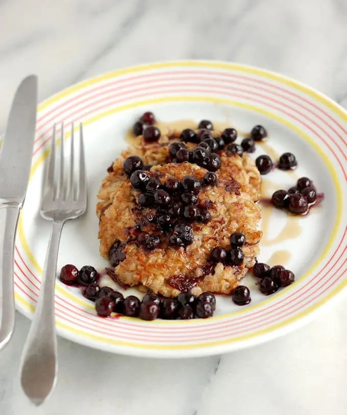 crispy oatmeal pancake with wild blueberries