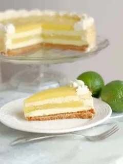 a slice of lime layered cheesecake