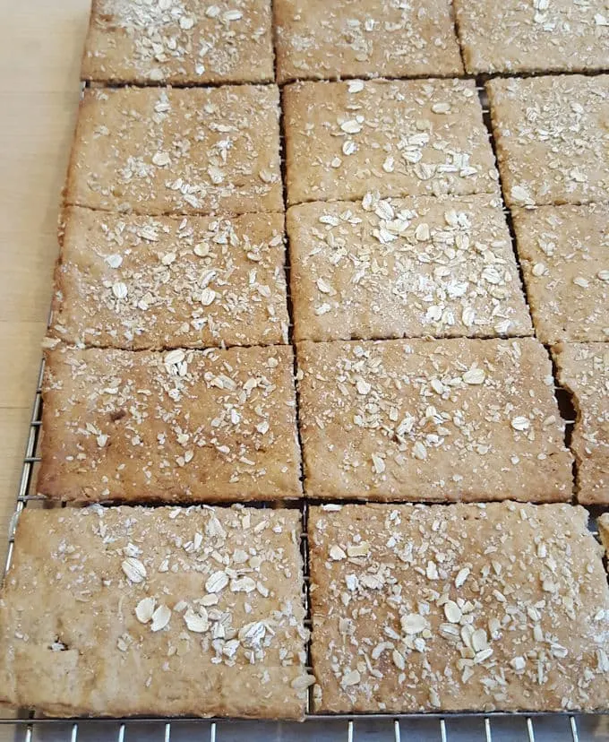 oatmeal crispbread cooling on a wire rack