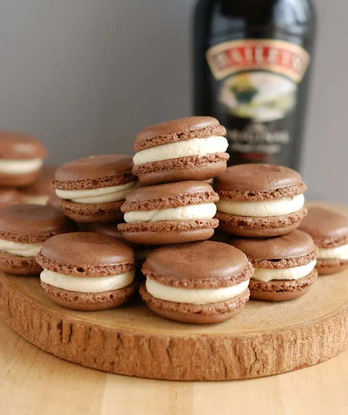 a trey of baileys chocolate macarons