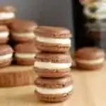 a stack of baileys chocolate macarons