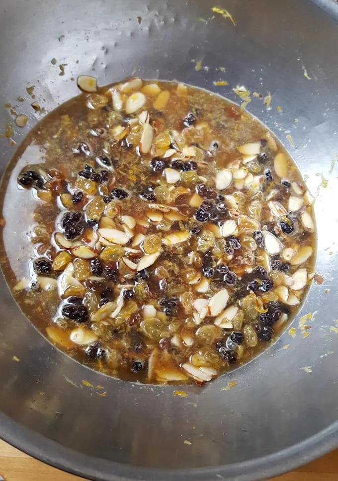 raisins and nuts soaking in fruit juice