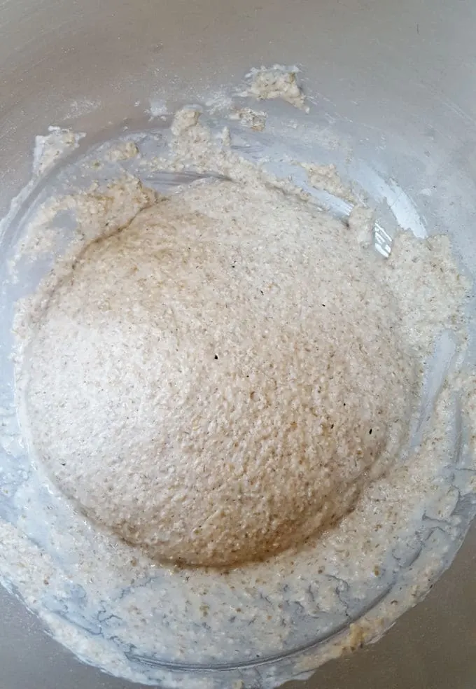 a mixing bowl with an active sourdough rye starter