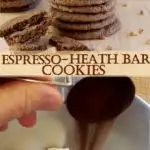 a pinterest image for espresso heath chunk cookies with text overlay