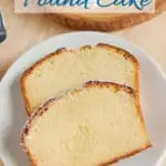 a pinterest image of honey pound cake with text overlay