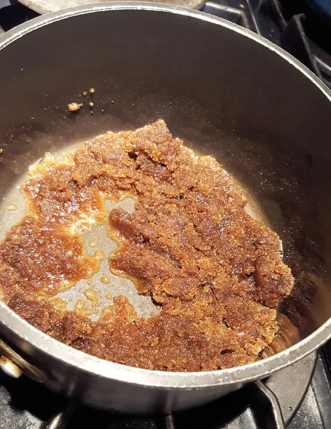 butter and brown sugar in a pot