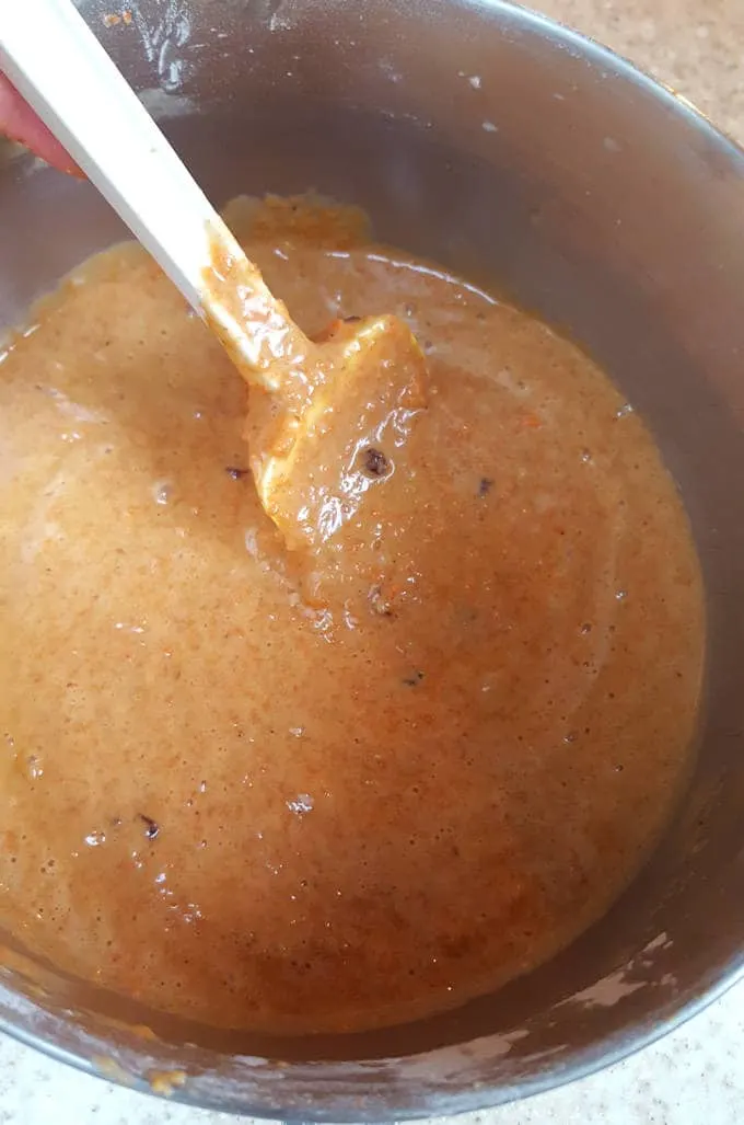 carrot cake batter in a mixing bowl