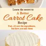 a pinterest image for a better carrot cake with text overlay