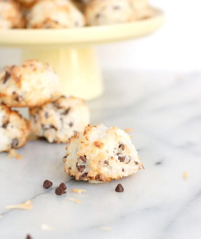 chocolate chip coconut macaroons on a marble table