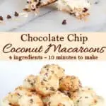 a pinterest image for chocolate chip macaroons with text overlay