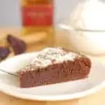 a slice of flourless mexican hot chocolate cake