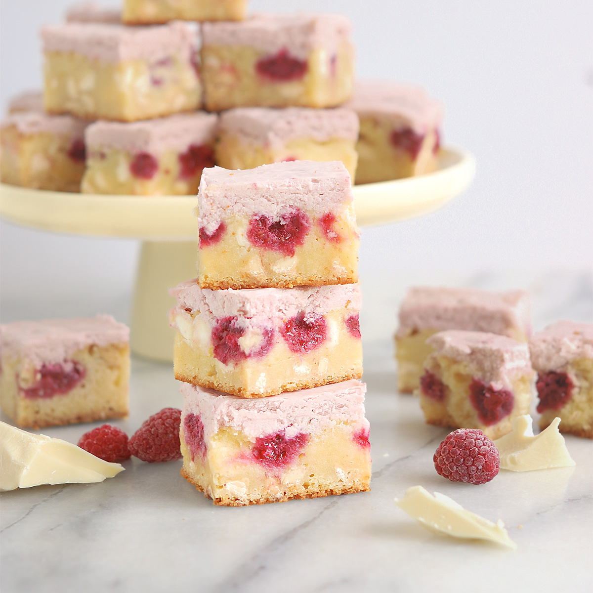 White Chocolate Brownies with Raspberries