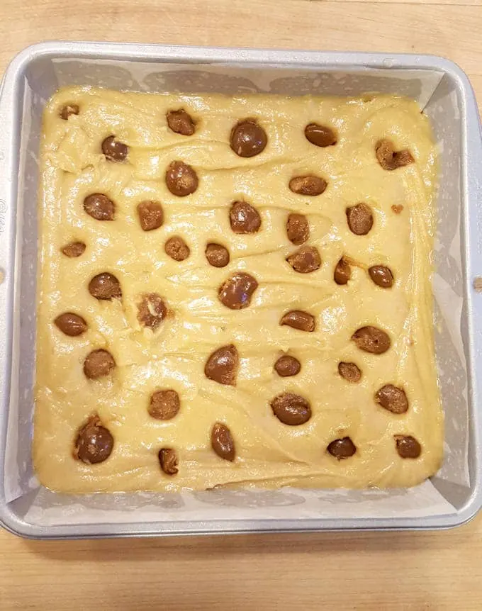 a pan of blondie batter 