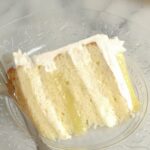 a PINTerest image for lemon mousse cake with text overlay.