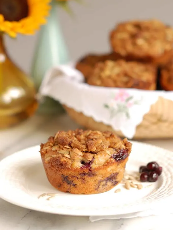 sunflower crumb muffins with blueberries