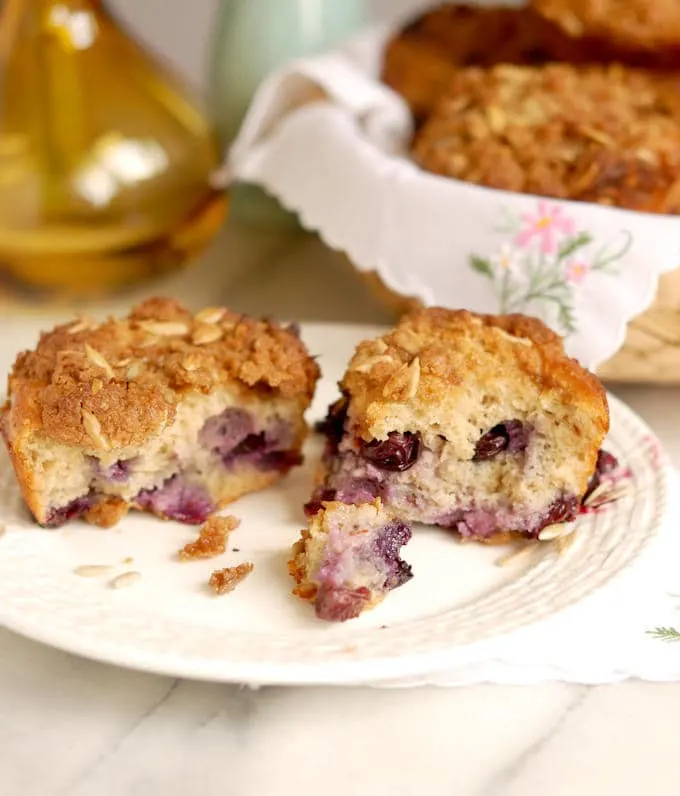 sunflower crumb muffins with blueberries