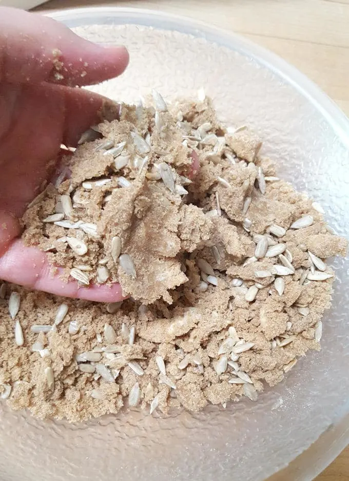 sunflower crumb topping in a bowl