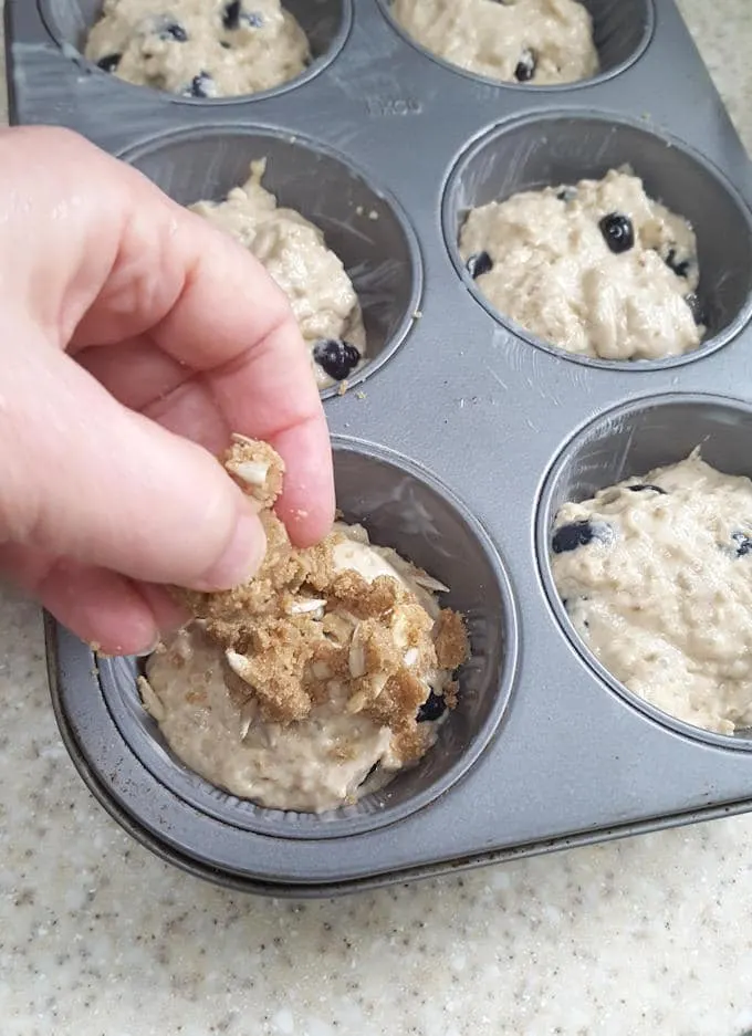 crumb topping on unbaked muffins