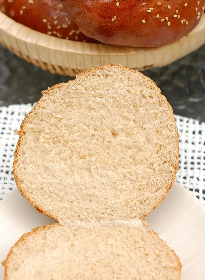 the interior of a Milk & Honey whole wheat burger bun 