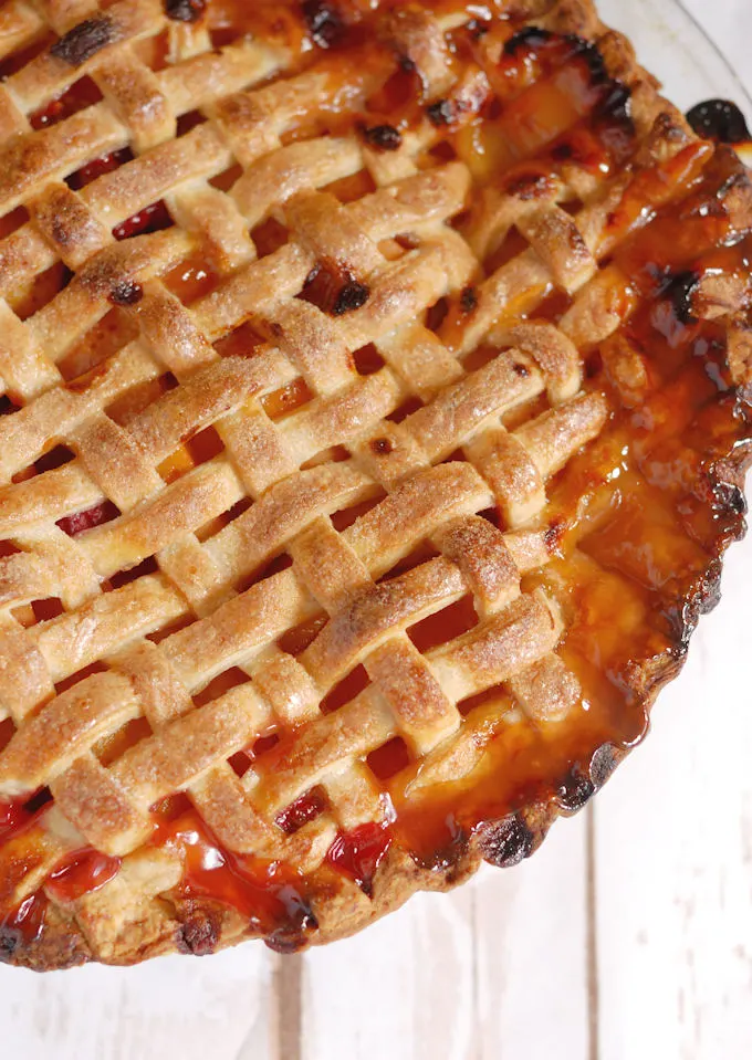 lattice top apricot raspberry pie