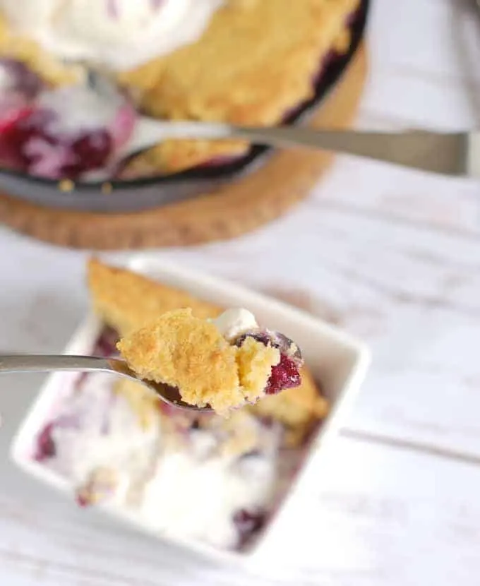 Blueberry Cornbread Cobbler Baked in a Cast Iron Skillet Baking Sense