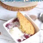 a pinterest image for blueberry cornbread cobbler