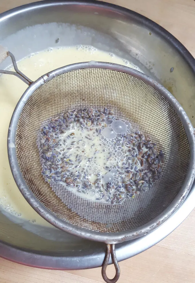 steeping lavender blossoms for ice cream