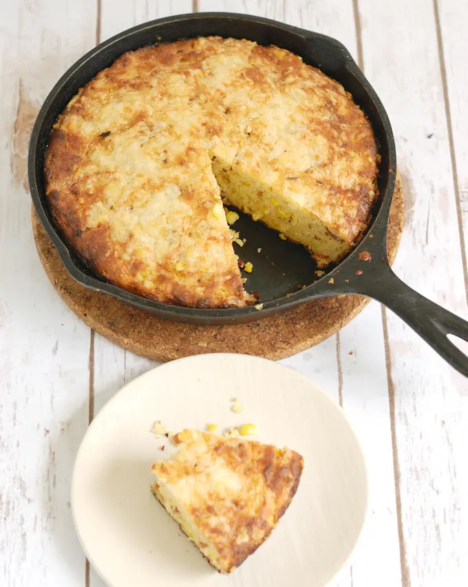 smoked cornbread in a cast iron skillet