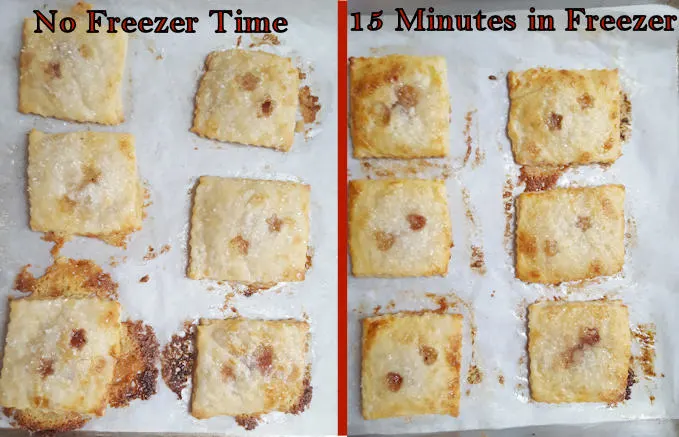 two tray showing Cherry Almond Hand Pies with freezer time and without