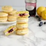 a stack of lemon blueberry macarons