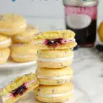 a pinterest image for blueberry lemon macarons