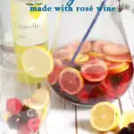 an image of rose wine sangria for pinterest with text overlay