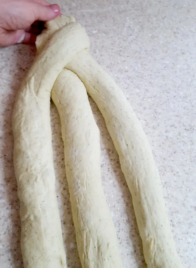 three strands of dough for braiding bread