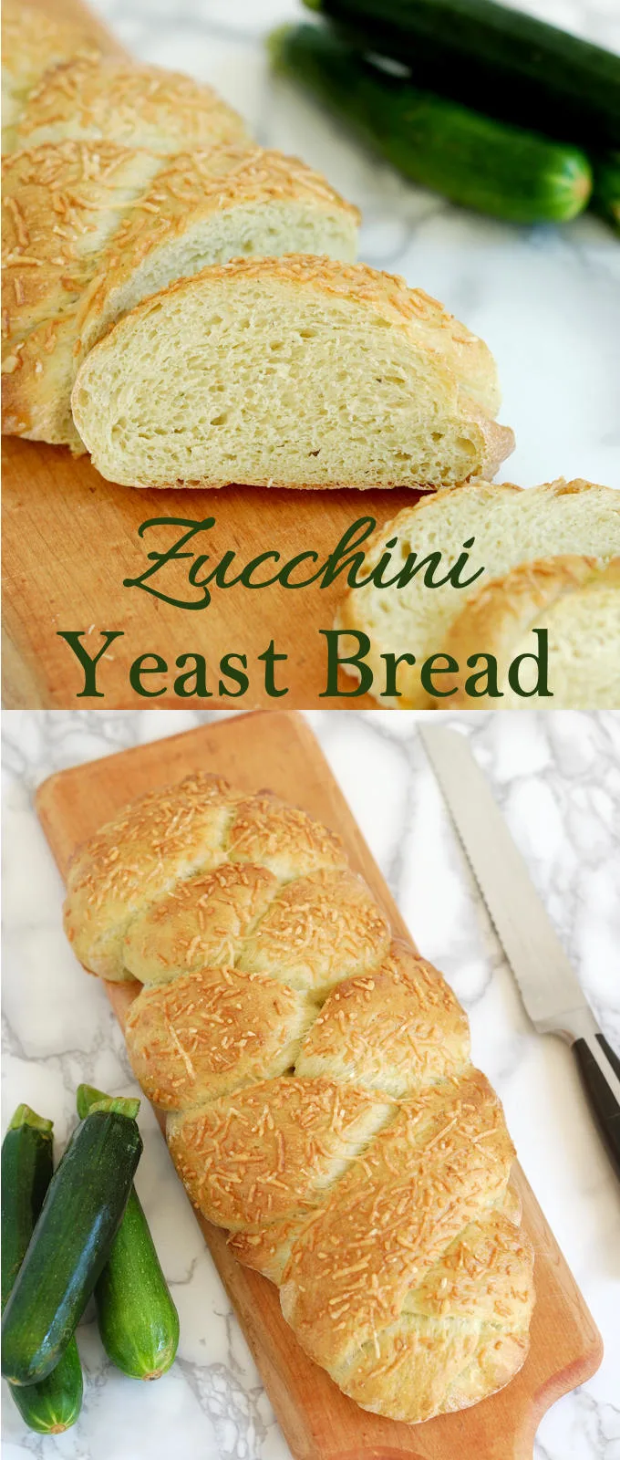 Yeast bread made with zucchini for a super soft crumb and moist texture. Great way to use up that zucchini.
