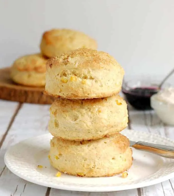 a stack of sweet corn scones