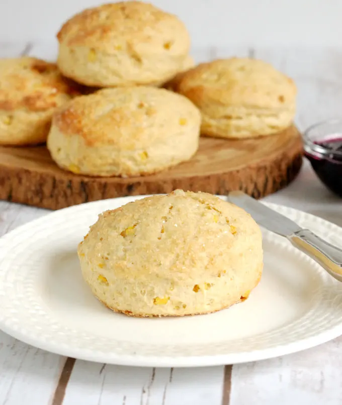 a sweet corn scone on a plate