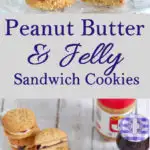 a pinterest image for pb&j sandwich cookie with text overlay