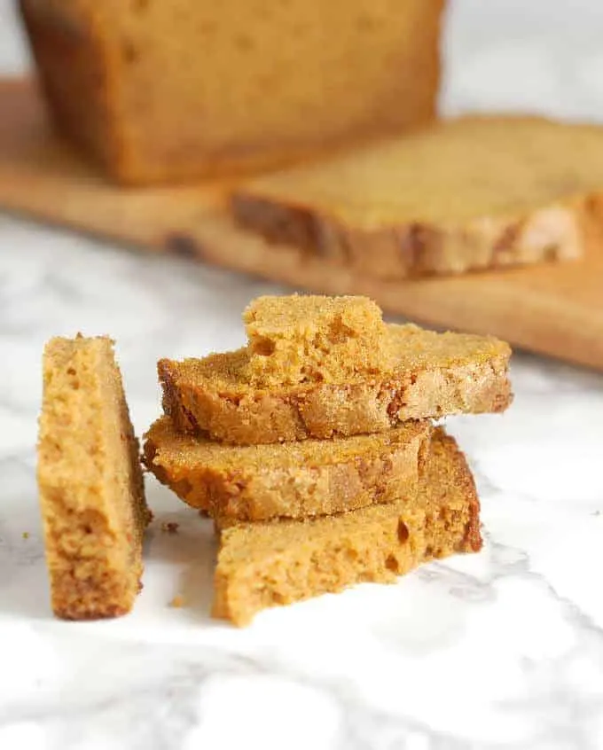 sliced of honey pumpkin bread stacked