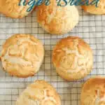 a pinterest image for dutch tiger bread with text overlay