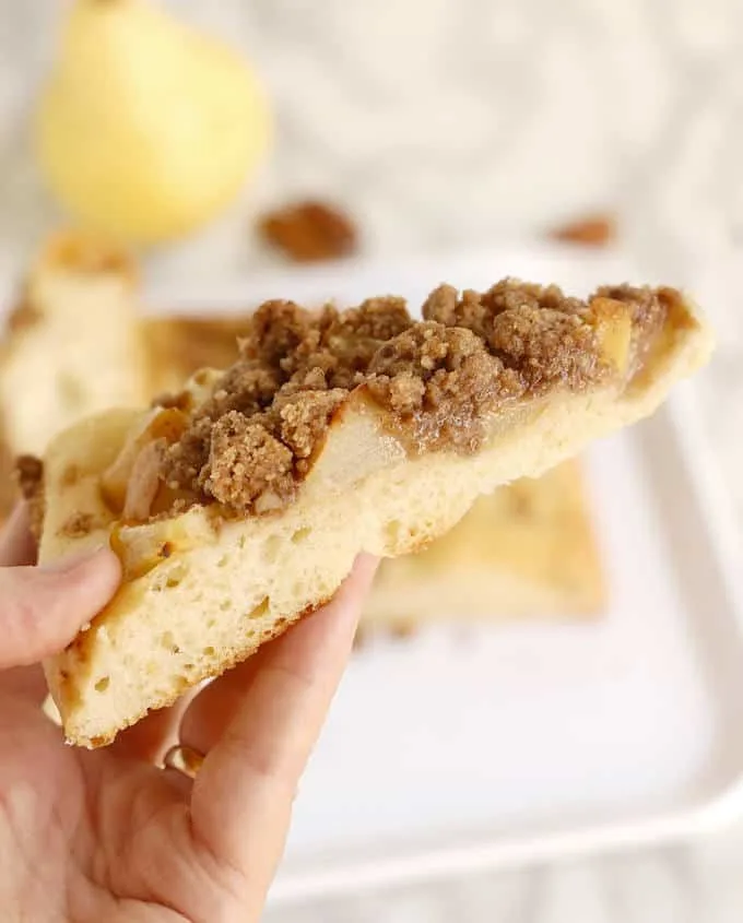 Pear & Pecan Streusel Focaccia for Breakfast or Brunch