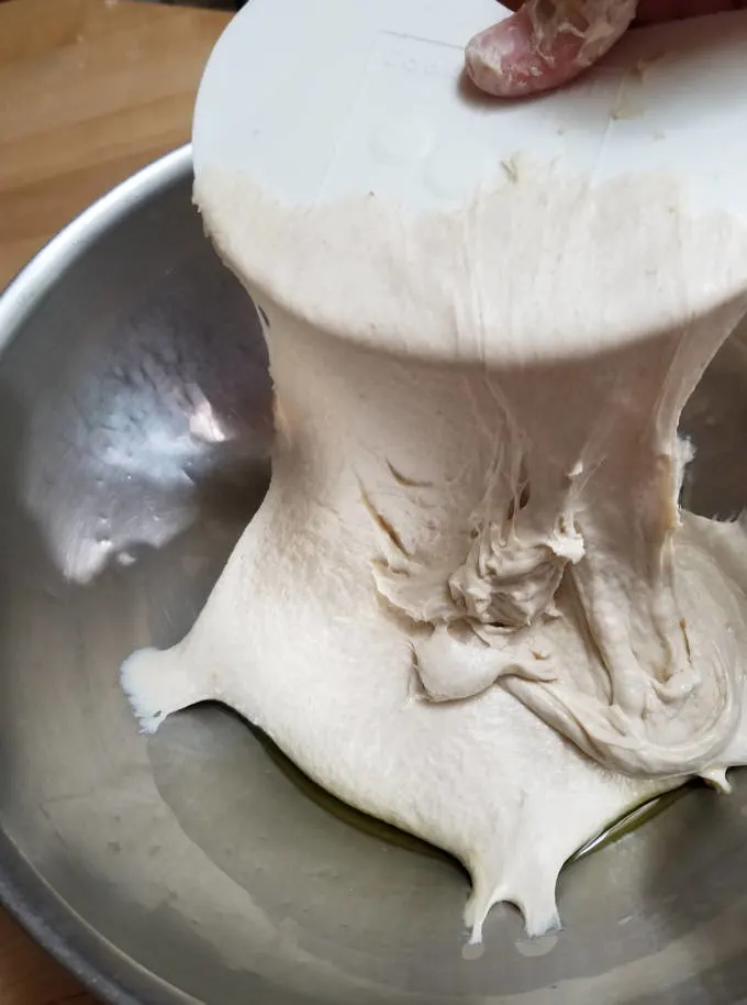 sourdough focaccia dough in a bowl